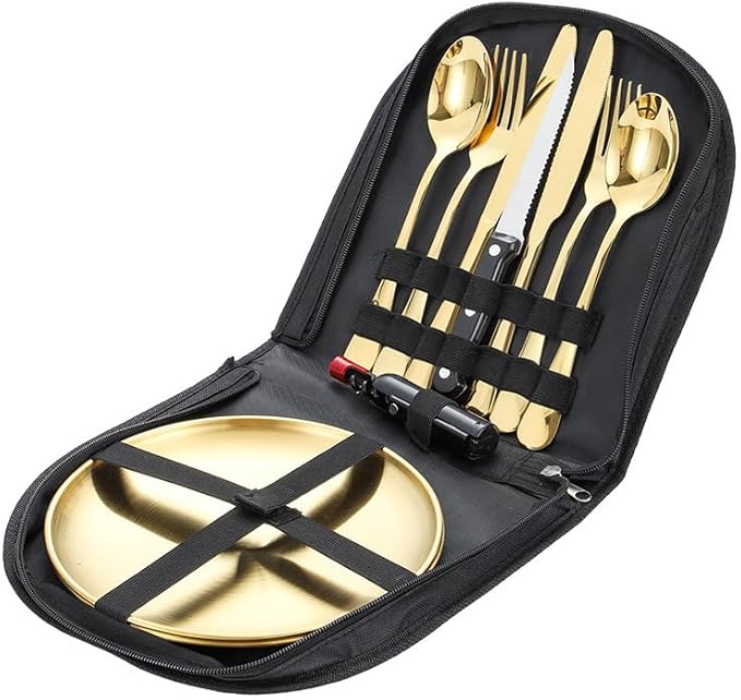Dine in Style: Premium Wooden Handle Camping Set for Two | ForAllCamping