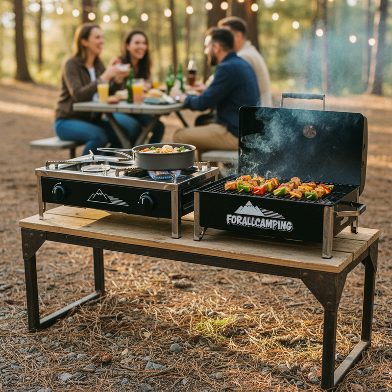 Premium FORALLCAMPING Camp Stoves & Grills on California meadow