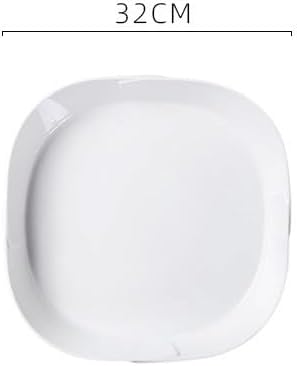 Camping Plates 9-inch White Ceramic Hotel Kitchen Tableware Blue and Rounded Corner Origami Flat Plate Display Cold Dish Club Special Creative Decorative Plate(13 in)