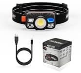 Rechargeable LED Headlamp with Stepless Dimming and Motion Sensor, IP65 Waterproof Headlight for Repairing, Running, Camping, Hiking(1 Pack)