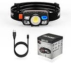 Rechargeable LED Headlamp with Stepless Dimming and Motion Sensor, IP65 Waterproof Headlight for Repairing, Running, Camping, Hiking(1 Pack)