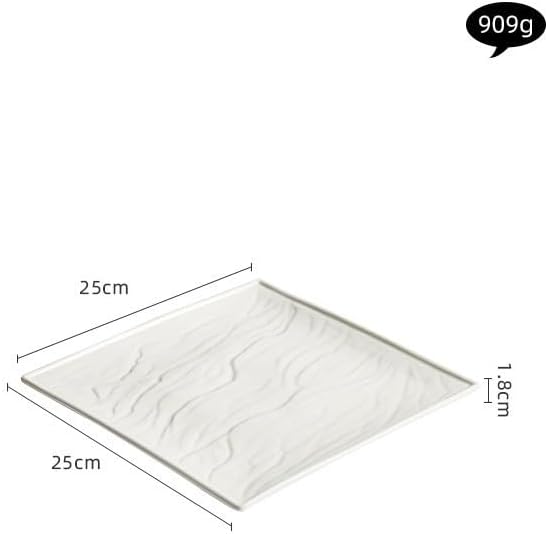 Camping Plates White Steak Plate Square Western Food Creative Simple Tableware Ceramic Flat Cold Dish Decorative Plate(9.8inch)