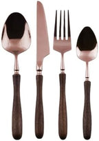 Gold Silverware Set Walnut Flatware Set, Kitchen Tableware Set 304 Stainless Steel Flatware Cutlery Set,Forks Spoons and Knives Set for Home/Camping/Travel,Mirror Finish (Gold 40PieceSetfor10Rose)
