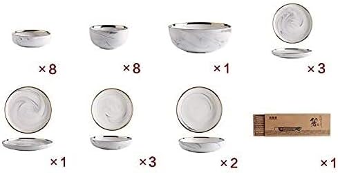 Dinner Plate Stylish Dinner Set for Restaurant and Home, Dinnerware Set Ceramics European Style Marble Dishes and Plates Porcelain Cake Dish Pastry Fruit Tray Ceramic Tableware Steak Dinner Pl (8 Peop