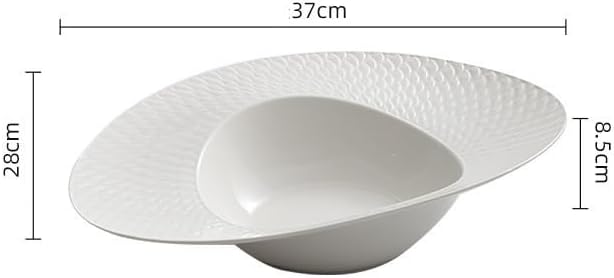 Camping Plates White Dinner Plate Ceramic Soup Bowl Fruit Salad Bowl Hotel Western Tableware Creative Plate Decorative Plate(14-inch)