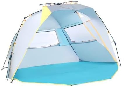 WolfWise 4-5 Person Beach Tent with UPF 50+ Sun Protection, Portable Ventilated Beach Shade Canopy with Extended Porch, Easy Setup & Windproof Design, Large, Blue