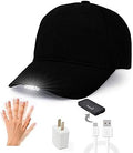 ELETINA Rechargeable Baseball Cap LED Headlight with USB Cable and Battery, Suitable for Outdoor Camping Night Fishing, Mountain Climbing, Night Riding/Hiking and Auto Repair (Black)
