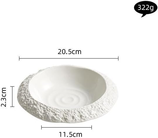 Camping Plates 8.5-inch Rock-Grain Ceramic Plate Household Deep Dish Creative Hotel Restaurant Tableware White Dinner Soup Decorative Plate(8.5 in)
