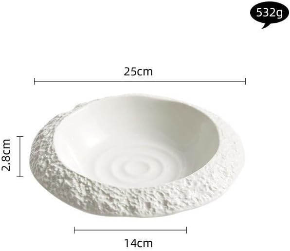 Camping Plates 8.5-inch Rock-Grain Ceramic Plate Household Deep Dish Creative Hotel Restaurant Tableware White Dinner Soup Decorative Plate(10 in)