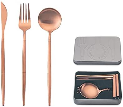 IKXO Folding Camping Cutlery Set Portable Tableware Set Spoon and Fork with Case for Picnic Hiking Thermos Camping Travel Other Outdoor Activities ， Mirror Polished Pocket-sized