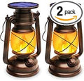 Solar Lantern Outdoor Waterproof,LED Vintage Flickering Flame Solar Lights,Camping Lamps,Solar Powered Hanging Rustic Heavy Duty Lantern Landscape Decor for Patio Garden Yard Deck Pathway,2Pack