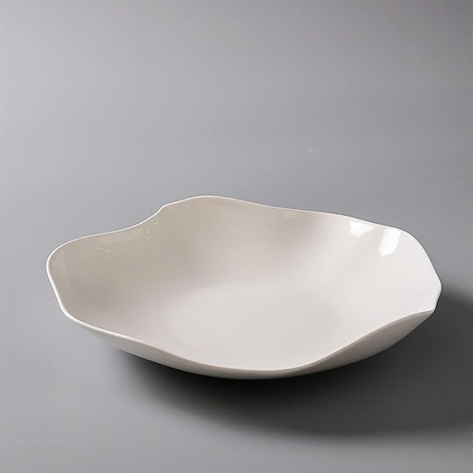 Camping Plates 10-inch Hotel Kitchen Tableware Special-Shaped Pure White Cold Dish Stir-Fry Plate Chinese Style Irregular Creative Club Decorative Plate(10 in)
