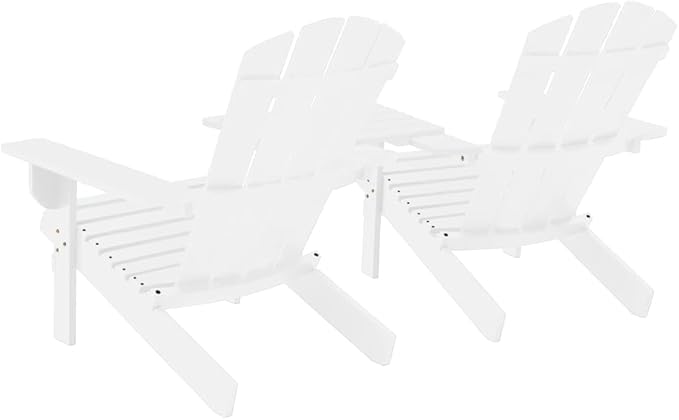 Patio Adirondack Chairs with Tea Table,Garden Chair,Leisure Chair,Bistro Chair,Leisure Chair,Camping Chair,Outdoor Chairs,Conversation Chair,for Patio,Balcony,Party, Solid Wood Fir White
