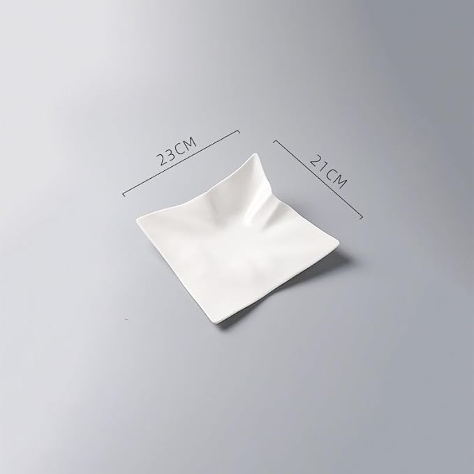 Camping Plates Ceramic Tableware Features Hotel Special-Shaped Irregular Origami Edge Square Cold Dish Creative Fusion Shallow Plate Decorative Plate(9 in)