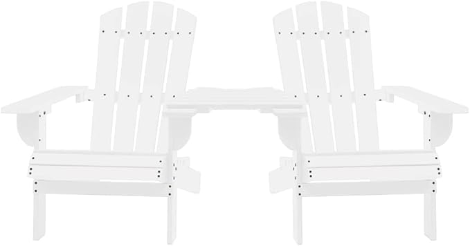 Patio Adirondack Chairs with Tea Table,Garden Chair,Leisure Chair,Bistro Chair,Leisure Chair,Camping Chair,Outdoor Chairs,Conversation Chair,for Patio,Balcony,Party, Solid Wood Fir White