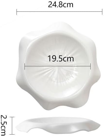 Camping Plates Western Food Plate Simple Irregular Ceramic Household Underglaze Color Round Dish Commercial Hotel Restaurant Tableware Decorative Plate(A,Medium)