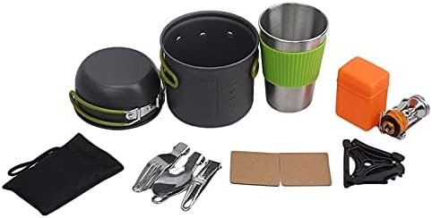 Aluminum Alloy Outdoor Camping Trip Cookware Camping Pot Hiking Picnic Tourist Tableware Set with Folding Spoon Mini Gas Stove (Color : A) (B)