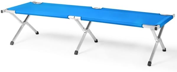 Portable Folding Camping Cot, Heavy Duty Sleeping Bed with Carrying Bag, 610D Oxford Cloth & Lightweight Aluminum Frame, 275lbs Load, Outdoor Cot for Adults, Travel, Hiking, Office (Blue, 1 Pack)