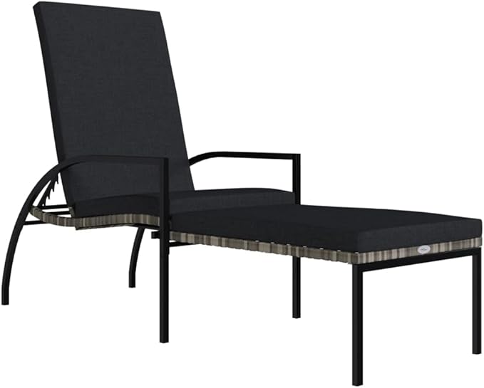 Camping Chairs Beach Chair Patio Furniture Outdoor Chairs Sun Lounger with Footrest PE Rattan Gray for Sunbathing, Camping, Pool, Beach, Patio