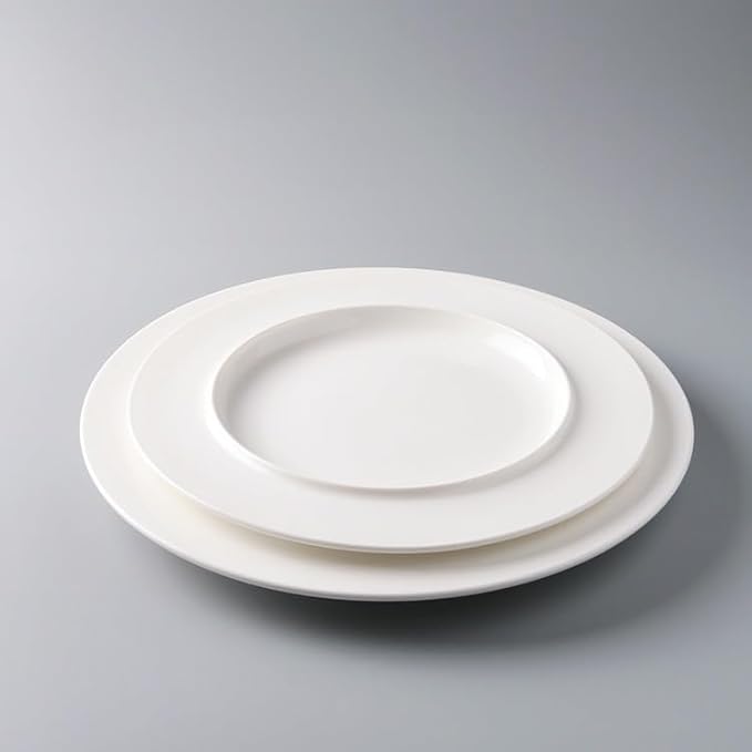 Camping Plates 11-inch White Ceramic Hotel Kitchen Tableware Round Display Plate Special Creative Dish Club Cold Decorative Plate(11 in)