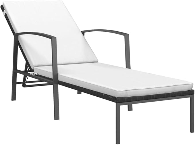 Camping Chairs Outdoor Chairs Beach Chair Patio Furniture Patio Sun Lounger with Cushion Poly Rattan Black for Outside,Camping,Patio, Poolside, Beach