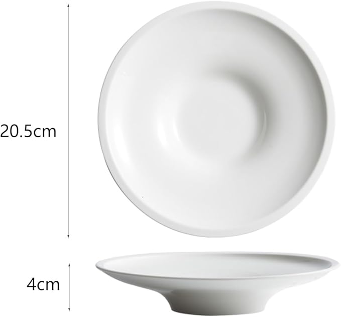 Camping Plates 8-inch Creative Japanese Round White Ceramic Dish Hotel Pasta Tableware Soup Bowl Restaurant Kitchen Decorative Plate(8 in)