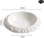 Camping Plates 8.5-inch Rock-Grain Ceramic Plate Household Deep Dish Creative Hotel Restaurant Tableware White Dinner Soup Decorative Plate(12 in)