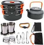 Camping Cookware Set, Portable Kitchen Utensil Kit, Kitchen Cooking with Folding Handle Travel Tableware Lightweight Bowls, Pot Pan Set for Family Outdoor Backpacking Hiking Picnic Camping BBQ