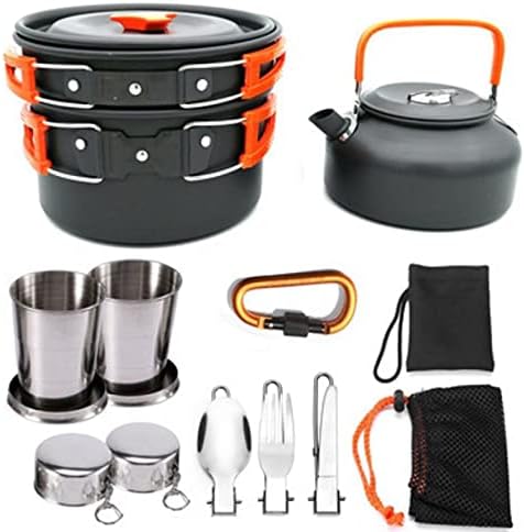 MDybf Camping Cookware Set, Portable Kitchen Utensil Kit, Kitchen Cooking with Folding Handle Travel Tableware Lightweight Bowls, Pot Pan Set for Family Outdoor Backpacking Hiking Picnic Camping BBQ