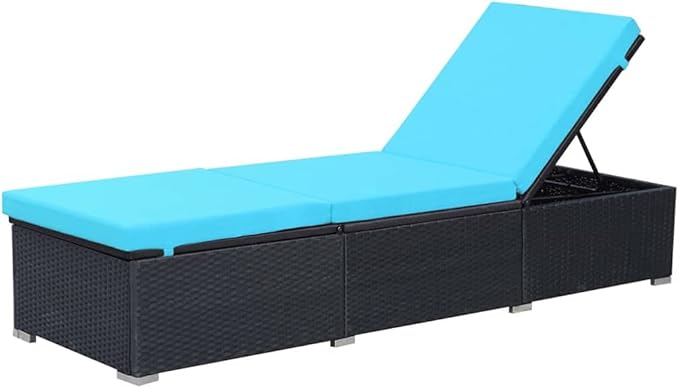 Patio Furniture Beach Chair Camping Chairs Outdoor Chairs Sun Lounger with Cushion Poly Rattan Black for Sunbathing, Camping, Pool, Beach, Patio