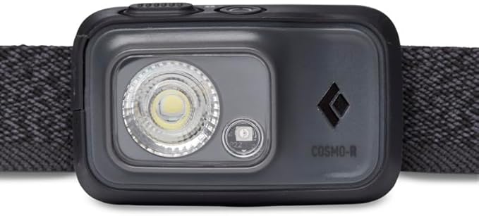 BLACK DIAMOND Cosmo 350-R Rechargeable Headlamp | 350 Lumens | Micro-USB Charging | Waterproof, Dimmable Light for Camping & Hiking | Graphite