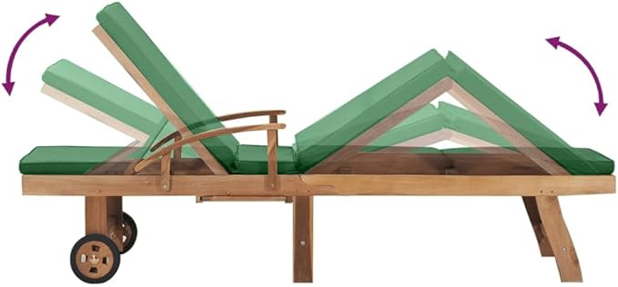 Sun Lounger with Cushion Solid Teak Wood Greentanning Chair Patio Chairs Recliner Chair Camping chairsSuitable for Gardens, courtyards