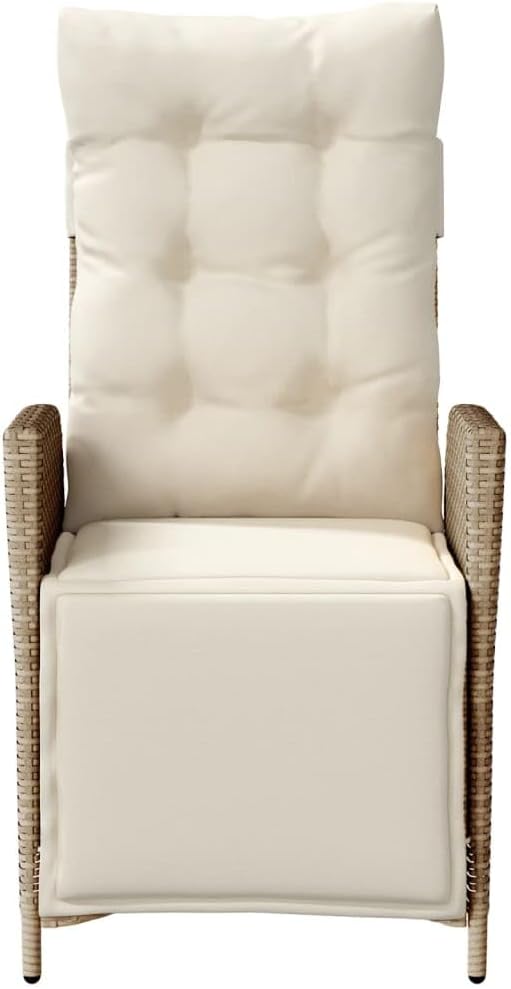 Reclining Patio Chair with Footrest Beige Poly Rattan Porch Chairs Camping Chairs Patio Chairs Living Room Chairs for Dining Patio Bedroom Outdoor