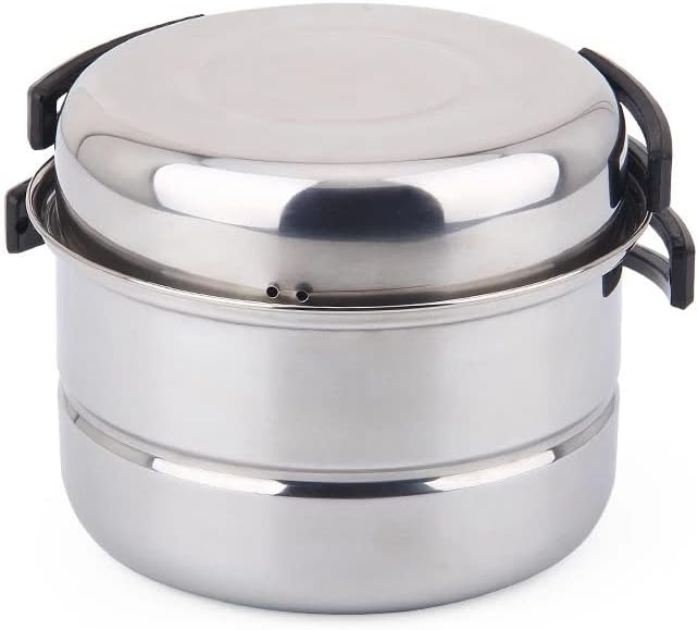 JSEIAJB Stainless Steel Outdoor Pan Set Camping Cookware Portable Frying Pan Steaming Rack Pots Hiking Picnic Cooking Tableware