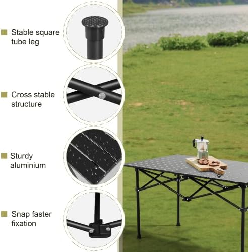 VINGLI Portable Picnic Roll Table, Folding Carbon Steel Camping Table with Bag, Perfect for Outdoor& Indoor, Beach, Patio, Yard, Apartment Floor (47 * 22 * 20in)