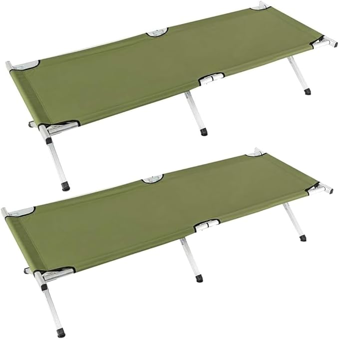 Portable Folding Camping Cot, Heavy Duty Sleeping Bed with Carrying Bag, 610D Oxford Cloth & Lightweight Aluminum Frame, 275lbs Load, Outdoor Cot for Adults, Travel, Hiking, Office (Green, 2 Pack)