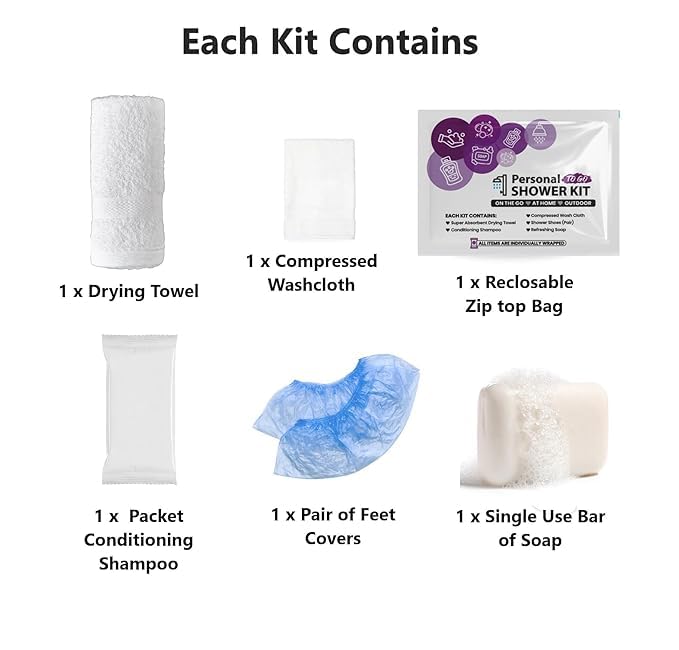 Compact Personal Shower Kit To-Go (Multi-Color) – Your Hygiene Companion for Travel, Gym, Camping | Shower on the Go | Shampoo, Soap, Towel. All in One (10)