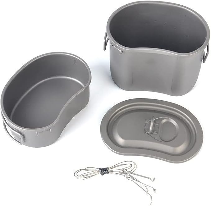 Outdoor Camping Pure Titanium Lunch Box Folding Handle bento Box Mountaineering Ultra-Light Tableware，2pcs/Set