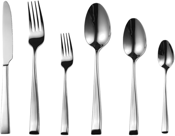 Cutlery Set Pieces Service Stainless Steel Titanium Flatware,16-piece Flatware Set, 4 Servings Tableware, Stainless Steel Cutlery, Including Knife, Fork and Spoon Teaspoon with Gold Wooden