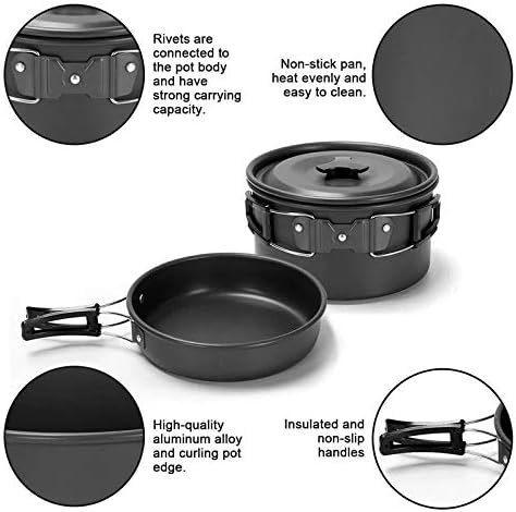 1 Set Outdoor Pans Camping Cookware Picnic Cooking Set Non-Stick Tableware with Foldable Spoon Fork Knife Kettle Cup