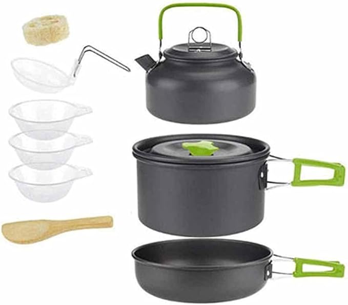 Outdoor Camping Cooking Set Pan Pot Bowl Kettle Foldable Cookware Kit Aluminum Travel Picnic Hiking Tableware Tools (Color : A) (B)