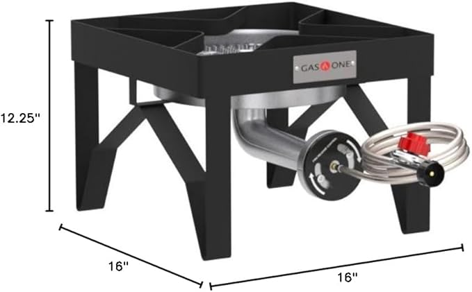 GasOne 200K BTU Propane Burner – Heavy-Duty Propane Stove – Outdoor Burner with Adjustable 0-20Psi Regulator and Steel Braided Hose – Ideal for Home Brewing, Turkey Fry