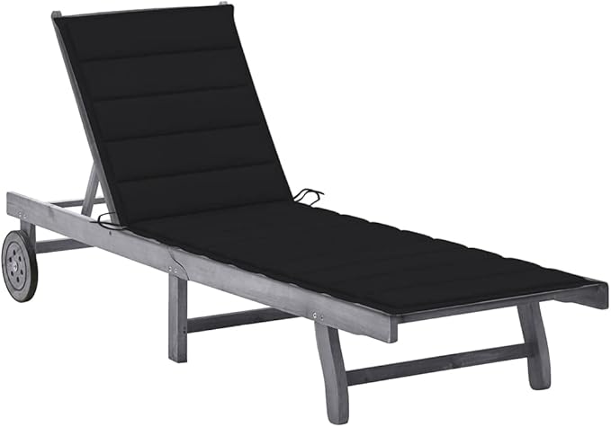 Zero Gravity Chair Camping chairPatio Sun Lounger with Cushion Gray Solid Acacia WoodSuitable for Gardens, courtyards, and patios