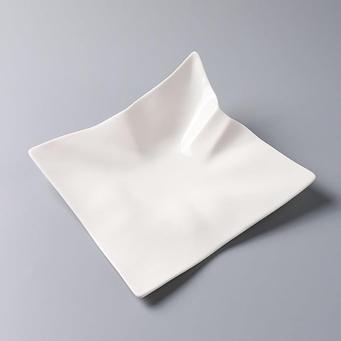 Camping Plates Ceramic Tableware Features Hotel Special-Shaped Irregular Origami Edge Square Cold Dish Creative Fusion Shallow Plate Decorative Plate(10.5 in)