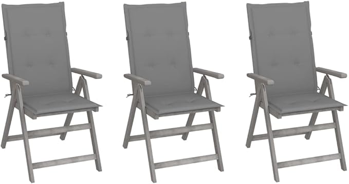 Patio Reclining Chairs,Camp Chair,Barbecue Chairs,Fishing Chairs,Bistro Chair,Coffee Chair,Patio Funiture,for Dining Room,Living Room,Study Room,Garden,3 pcs with Cushions Solid Acacia Wood