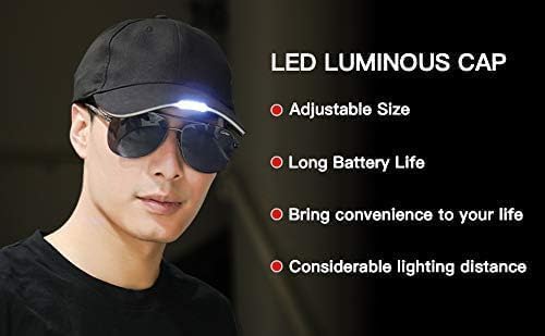 ELETINA Rechargeable Baseball Cap LED Headlight with USB Cable and Battery, Suitable for Outdoor Camping Night Fishing, Mountain Climbing, Night Riding/Hiking and Auto Repair (Black)