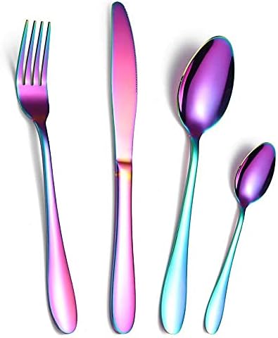 Premium 16-Piece Stainless Steel Flatware Set, Service for 4, Black Handle Cutlery Set with Knife, Fork, Spoon - Durable 304 Silverware for Everyday Use