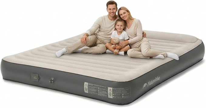 Naturehike Pillow Top Plush Compact King Air Mattress with Rechargeable Built-in Pump, 992 LBS Support, Blow Up Bed with Annular Air Column Structure, Inflatable Airbed for Home, Camping, Guests