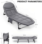 Portable Folding Camping Cot, Adjustable 6-Position Adults Reclining Folding Chaise, Outdoor Patio Folding Lounge Chair Sleeping Cots Bed, Perfect for Camping, Pool, Beach, Patio Durable