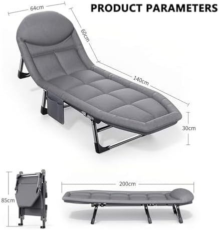 Portable Folding Camping Cot, Adjustable 6-Position Adults Reclining Folding Chaise, Outdoor Patio Folding Lounge Chair Sleeping Cots Bed, Perfect for Camping, Pool, Beach, Patio Durable